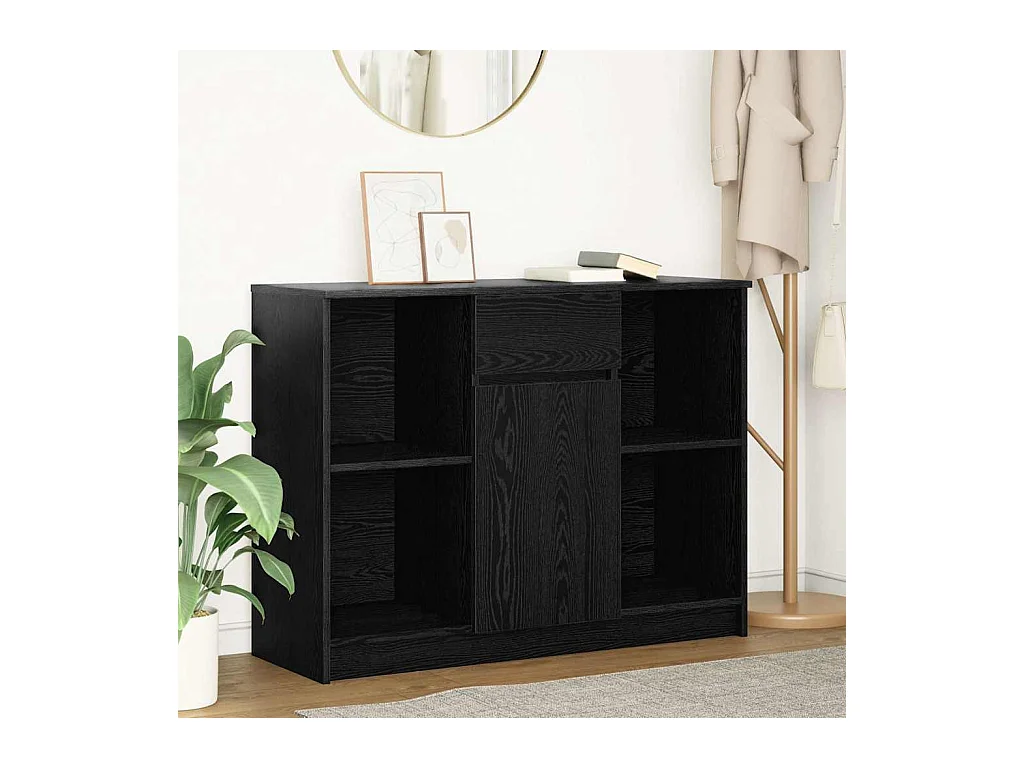 Buffet avec tiroir chêne noir 101x35x76 cm bois d'ingénierie
