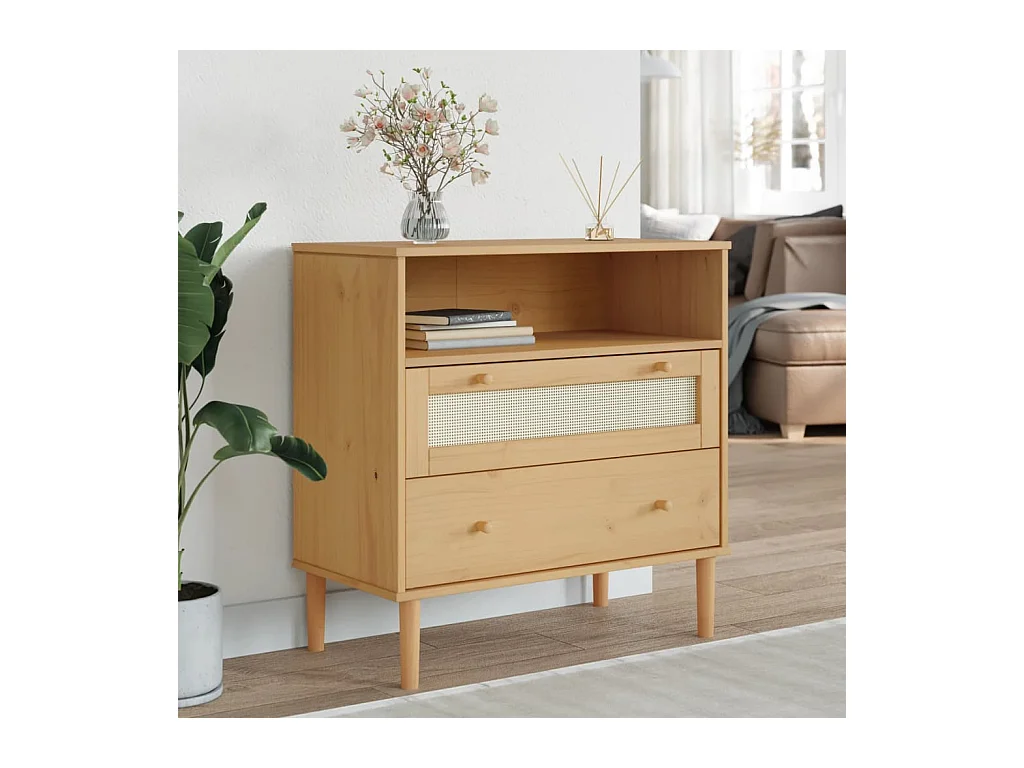 Buffet aspect rotin marron 80x40x80 cm bois massif de pin