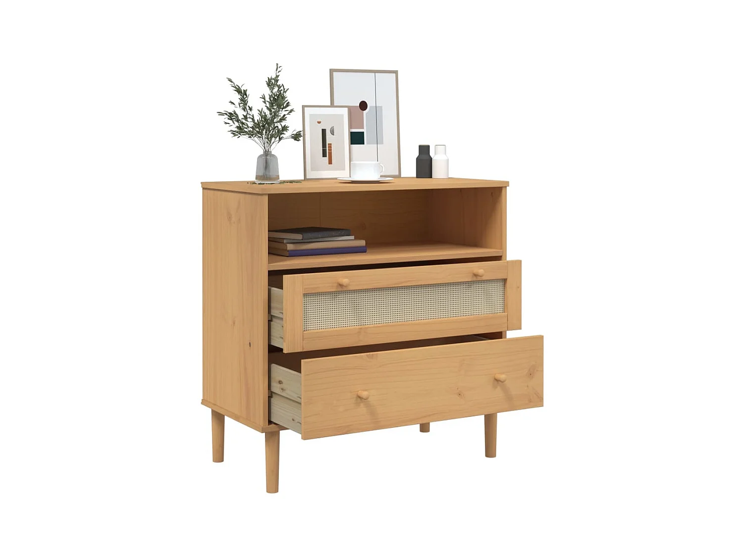 Buffet aspect rotin marron 80x40x80 cm bois massif de pin