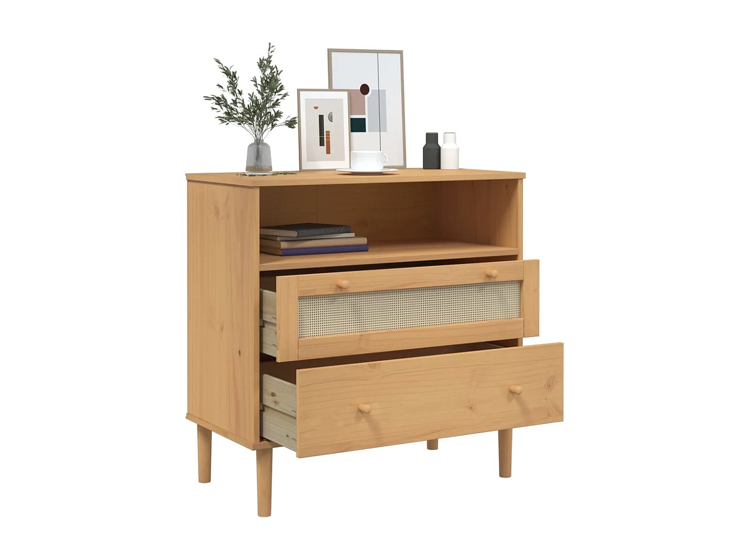 Buffet aspect rotin marron 80x40x80 cm bois massif de pin