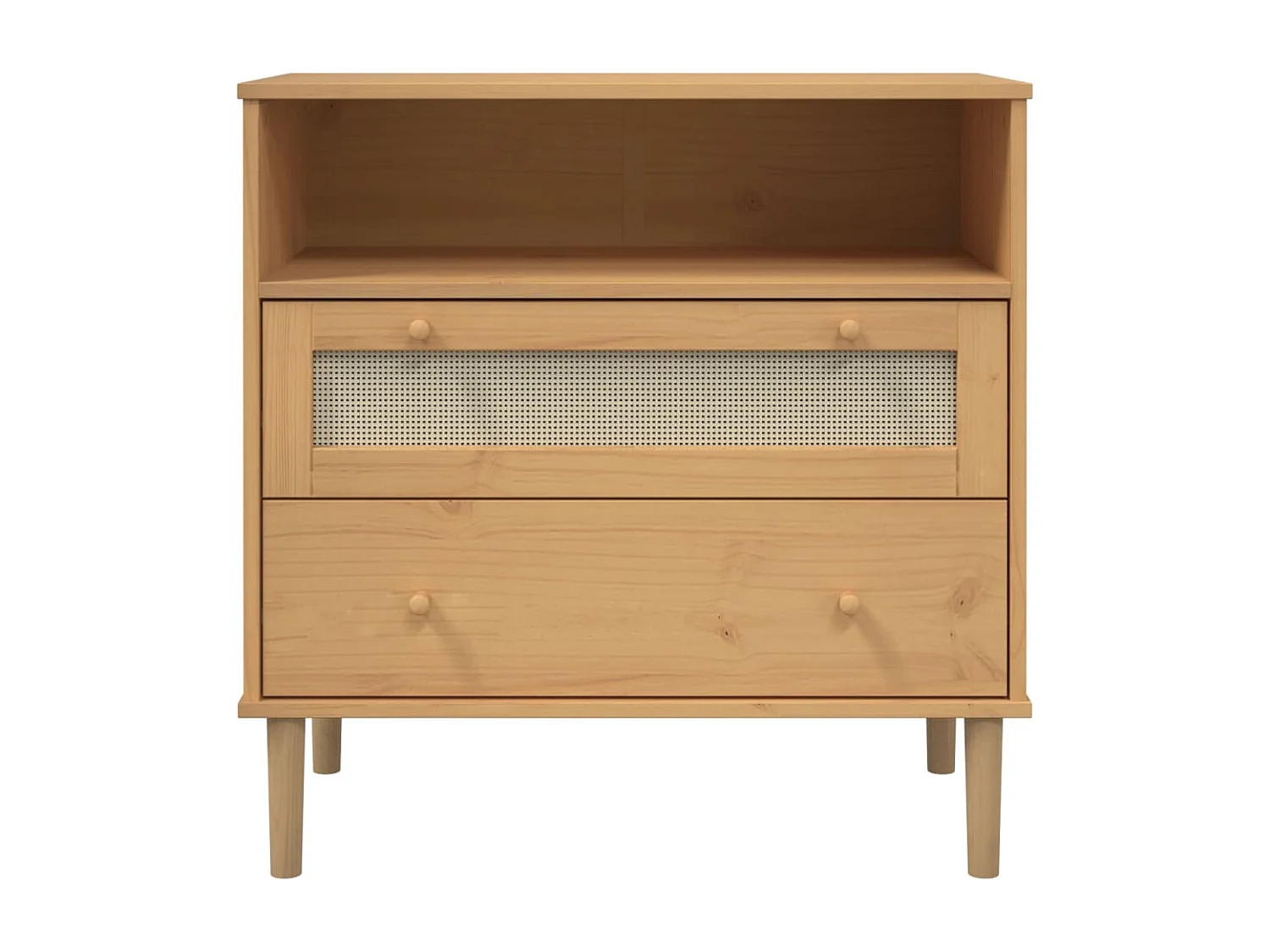 Buffet aspect rotin marron 80x40x80 cm bois massif de pin