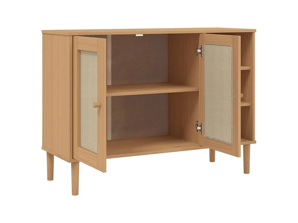 Buffet aspect rotin marron 112x40x80cm bois massif de pin