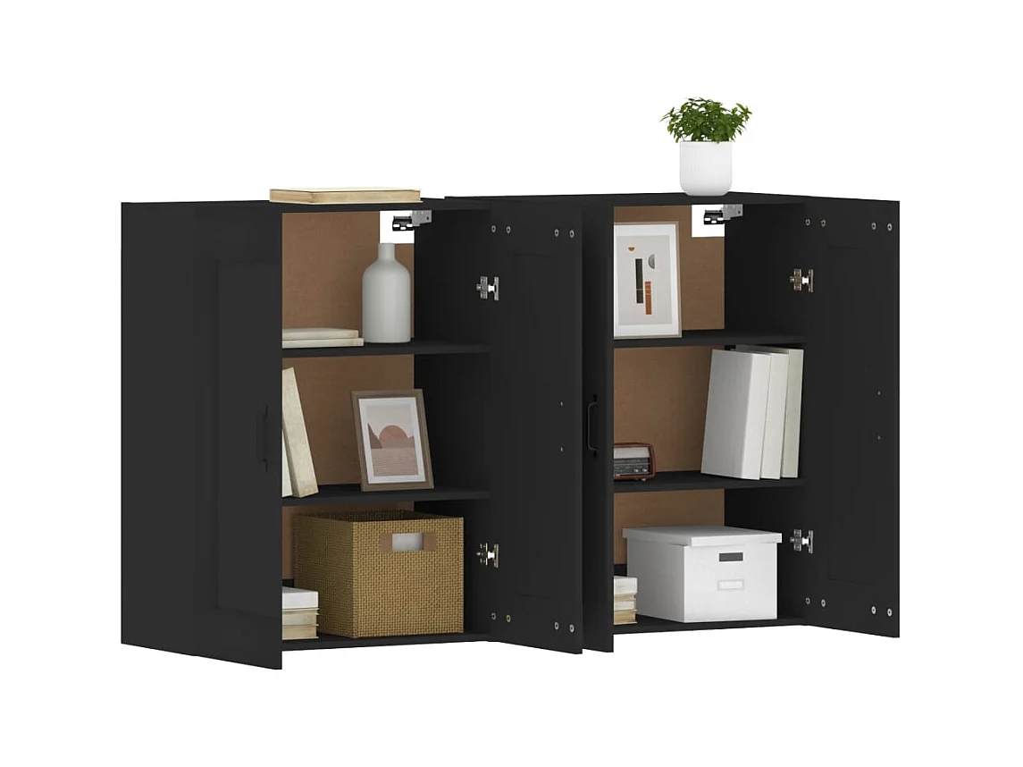 Armoires murales 2 pcs noir bois d'ingénierie