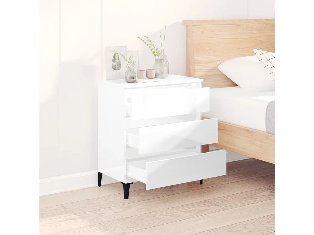 Buffet Blanc brillant 60x35x70 cm Bois d'ingénierie