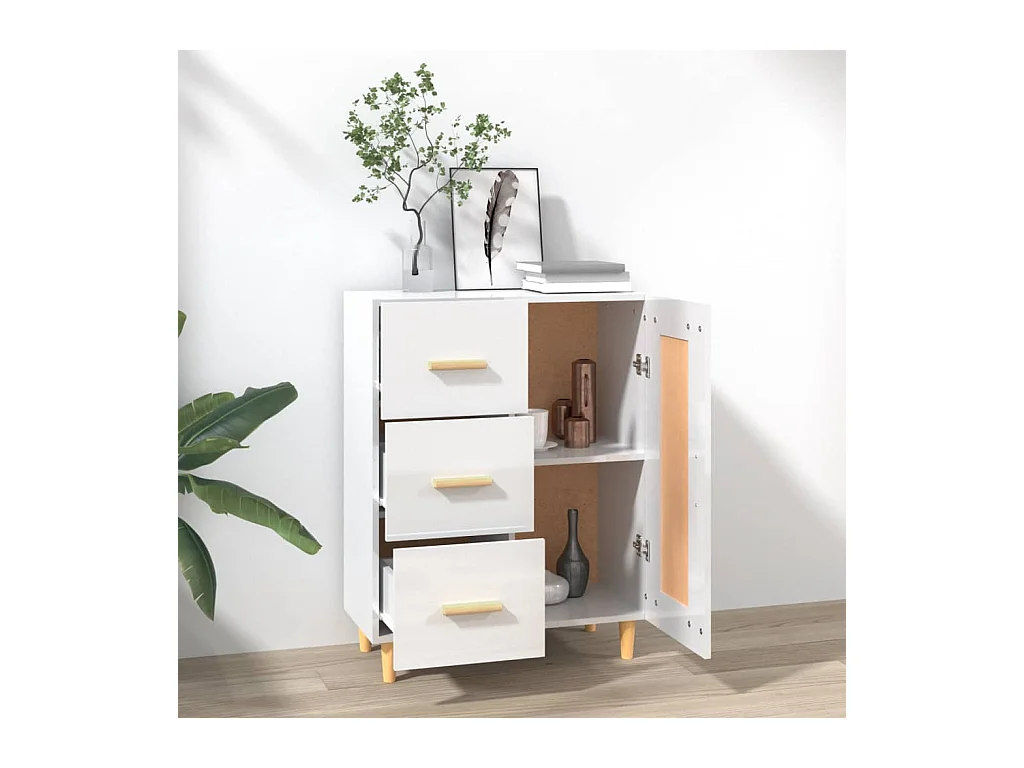 Buffet Blanc brillant 69,5x34x90 cm Bois d'ingénierie