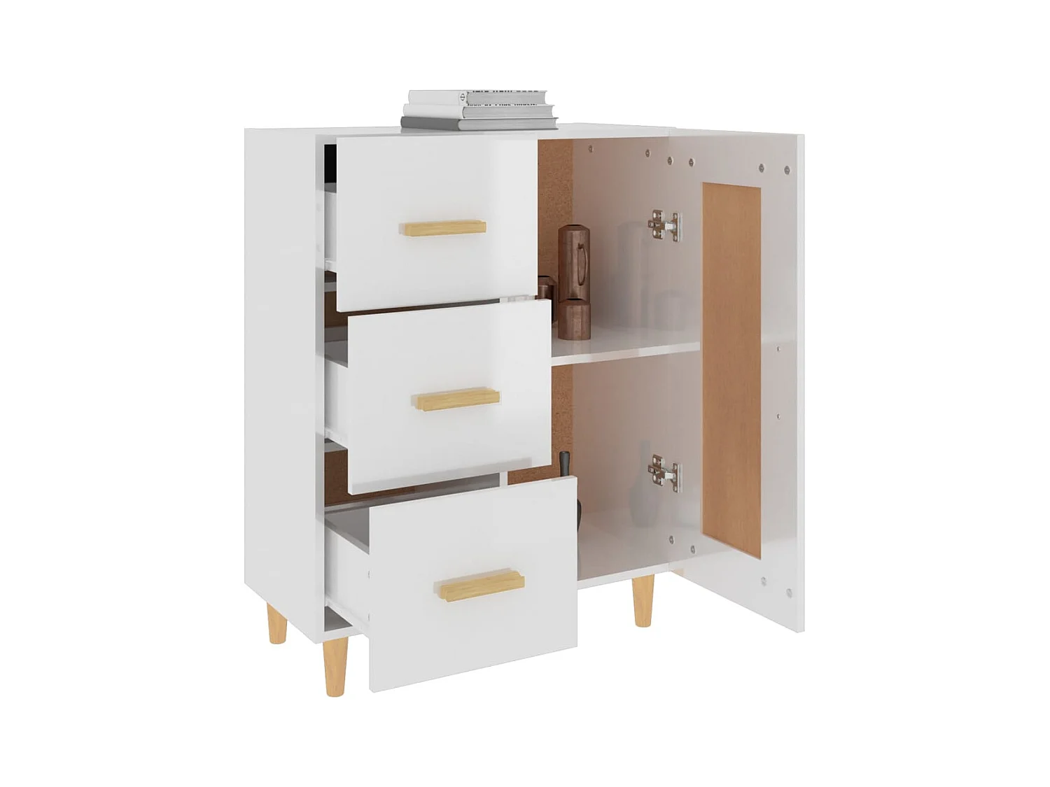 Buffet Blanc brillant 69,5x34x90 cm Bois d'ingénierie
