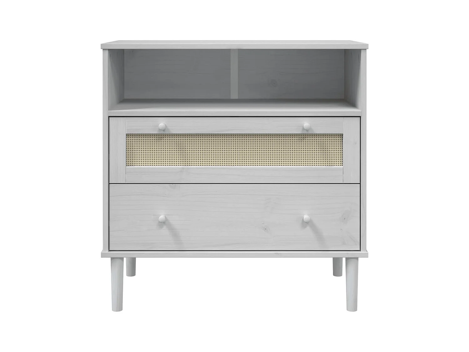 Buffet aspect rotin blanc 80x40x80 cm bois massif de pin