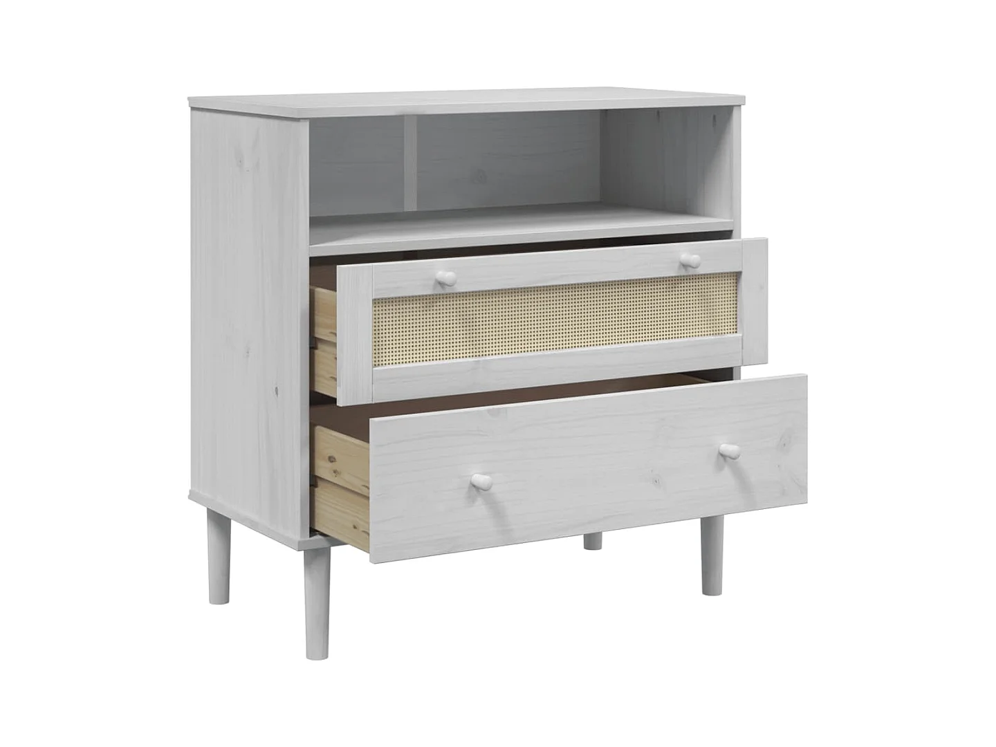 Buffet aspect rotin blanc 80x40x80 cm bois massif de pin