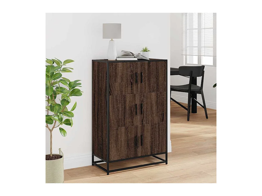 Buffet haut chêne marron 68x35x106,5 cm bois ingénierie métal