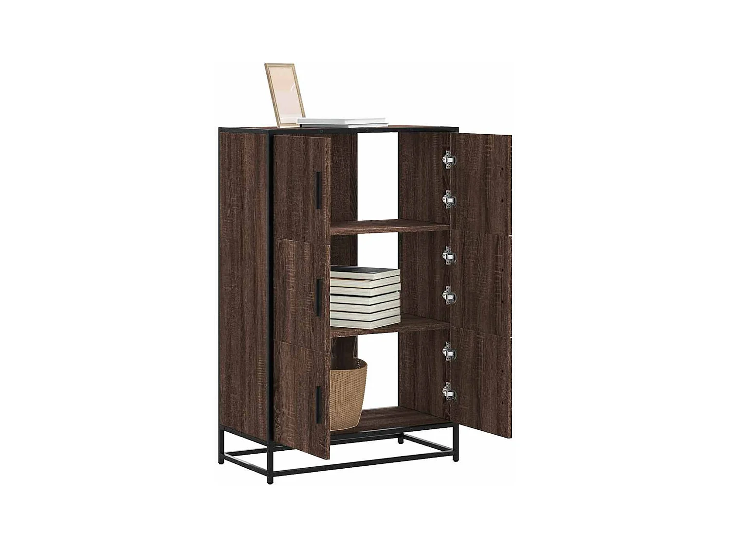 Buffet haut chêne marron 68x35x106,5 cm bois ingénierie métal