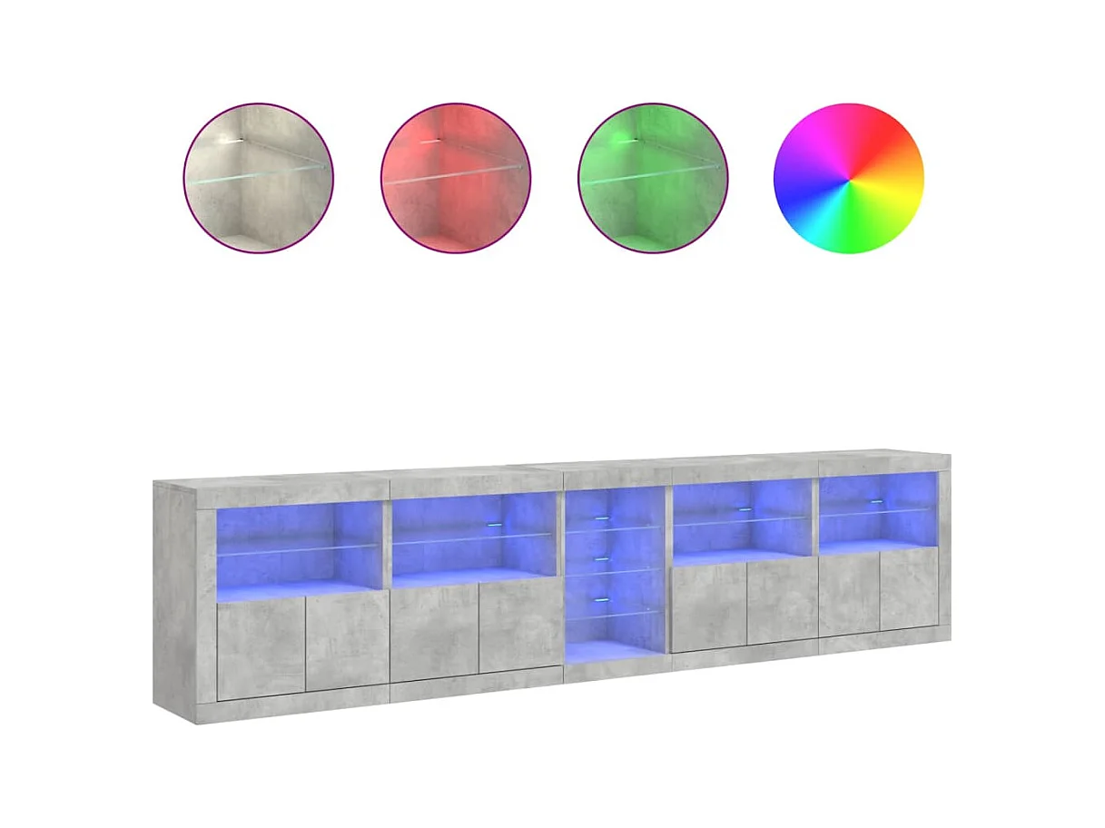Buffet avec lumières LED gris béton 283x37x67 cm