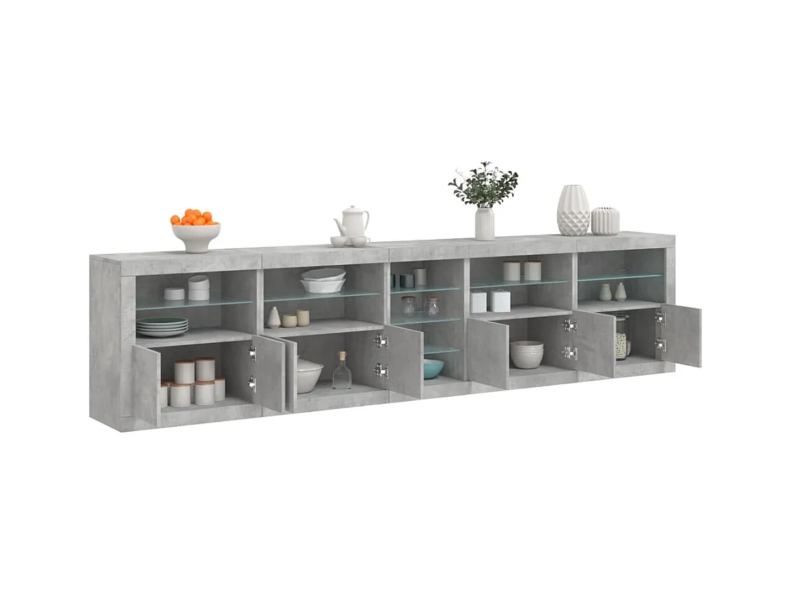 Buffet avec lumières LED gris béton 283x37x67 cm