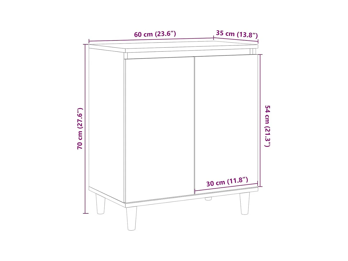 Handgefertigtes Sideboard aus Eichenholz 60x35x70 cm