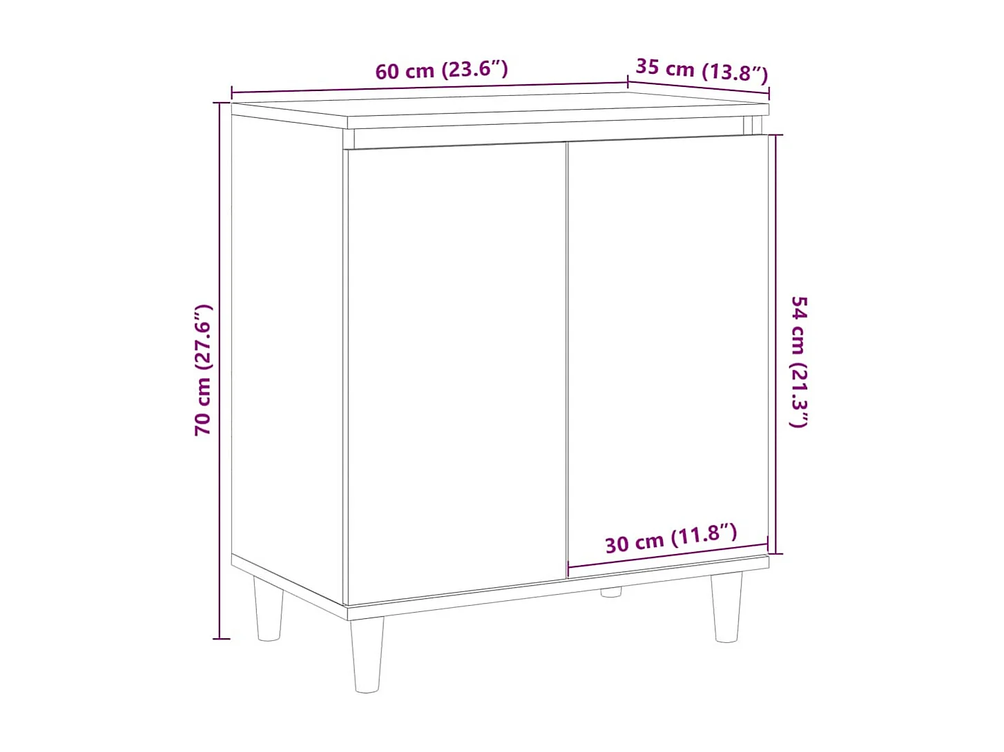 Buffet chêne artisanal 60x35x70 cm bois d'ingénierie