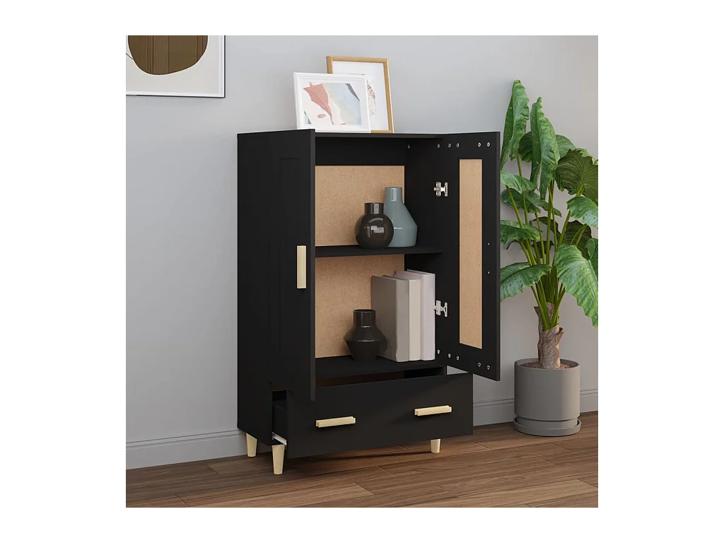 Buffet haut noir 70x31x115 cm bois d'ingénierie