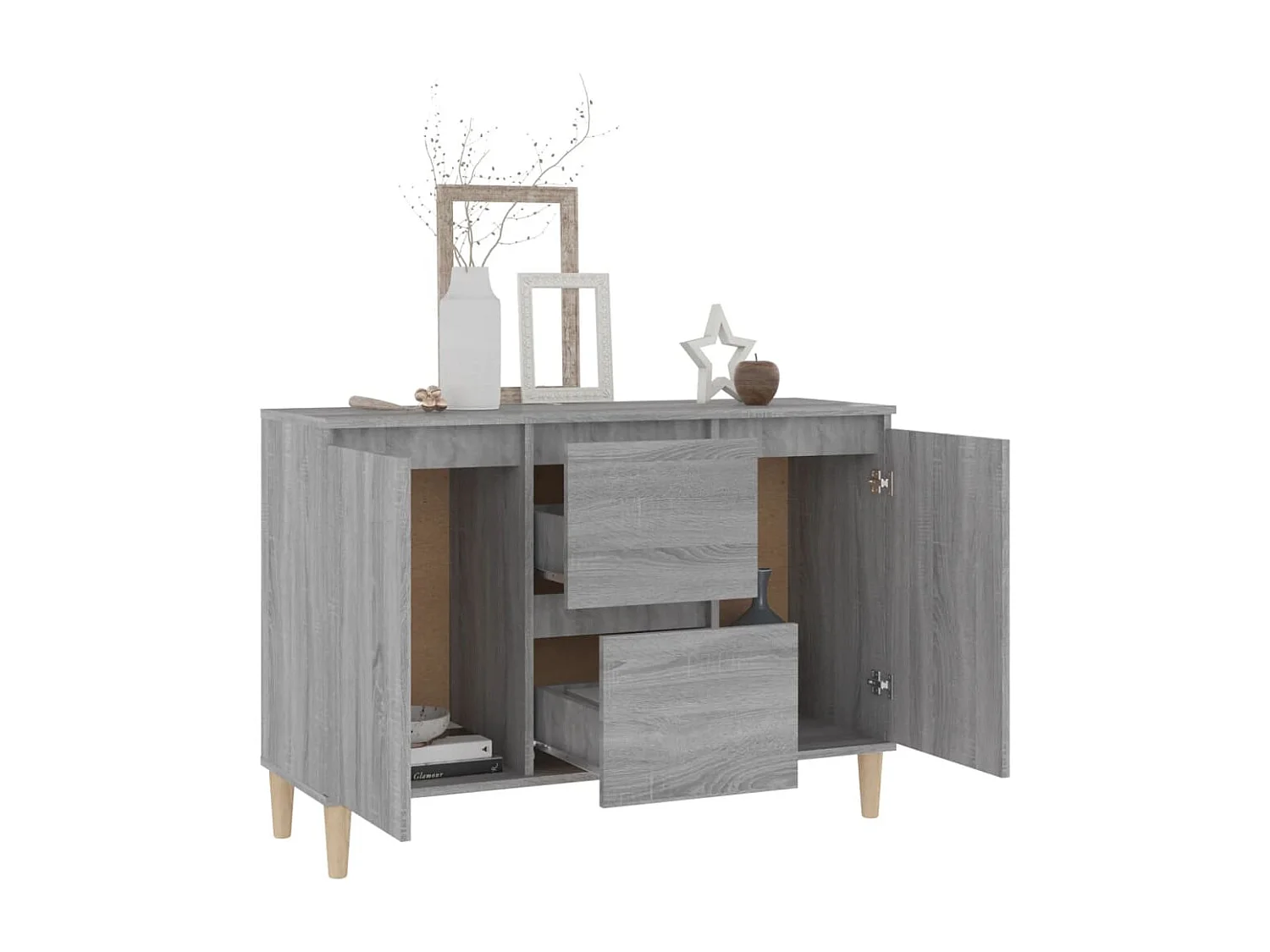 Sonoma graues Sideboard 101x35x70 cm Holzwerkstoff