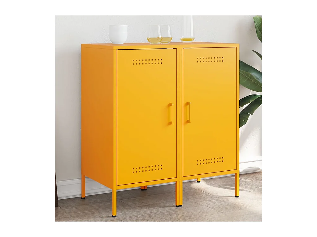 Buffets 2 pcs jaune moutarde 36x39x79 cm acier