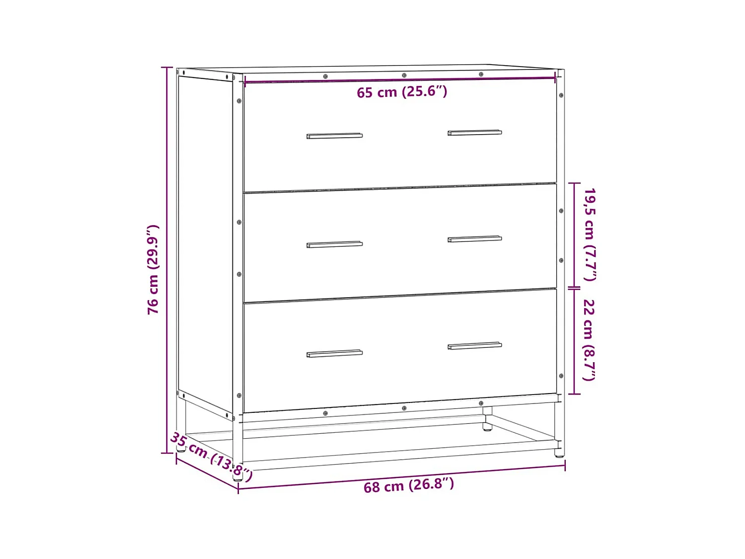 Buffet sonoma gris 68x35x76 cm bois d'ingénierie et métal