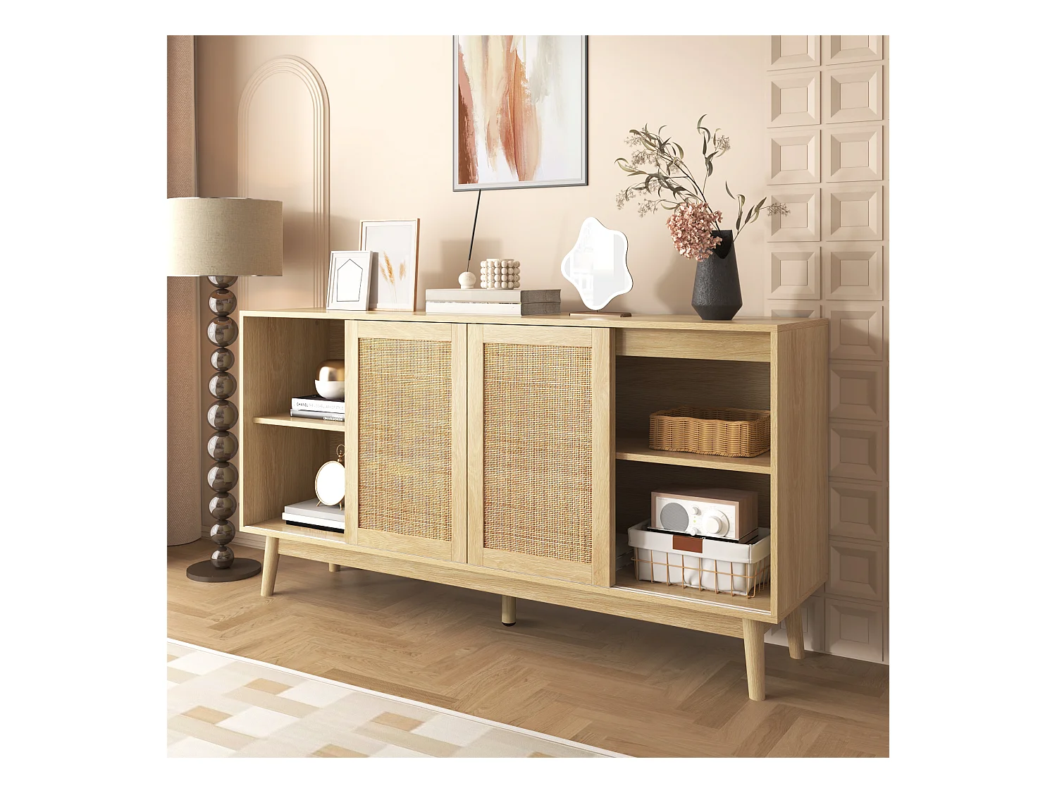 Buffet en bois avec 3 portes et 2 tiroirs pour un rangement multifonctionnel 155x38x80 cm
