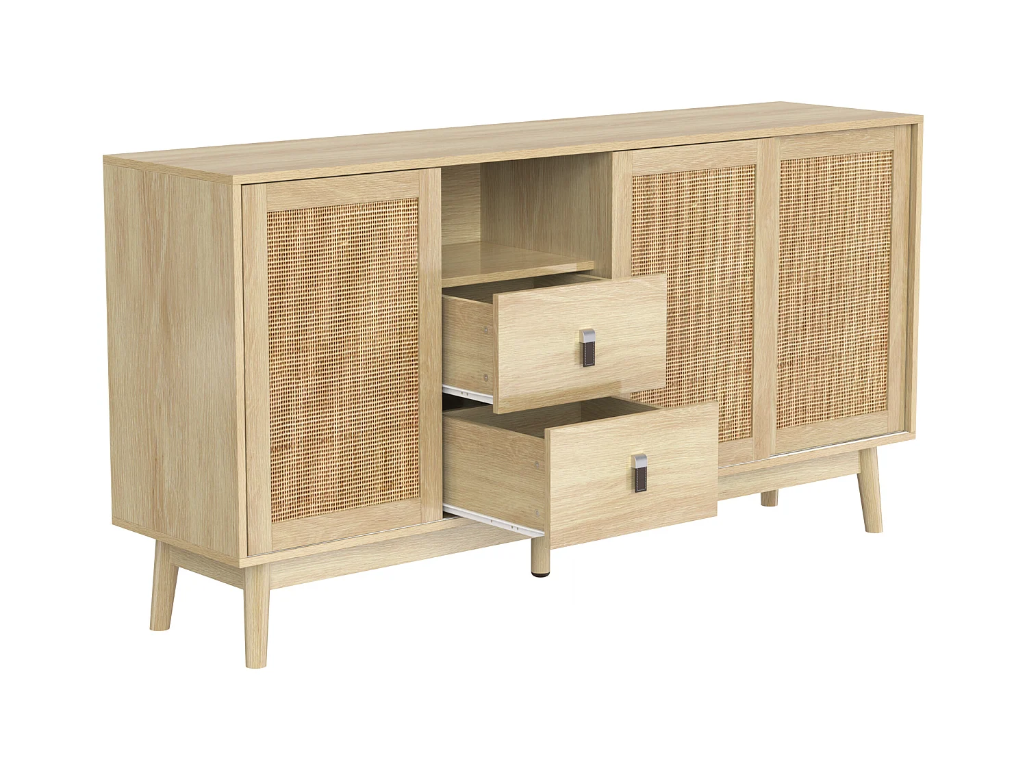 Buffet en bois avec 3 portes et 2 tiroirs pour un rangement multifonctionnel 155x38x80 cm