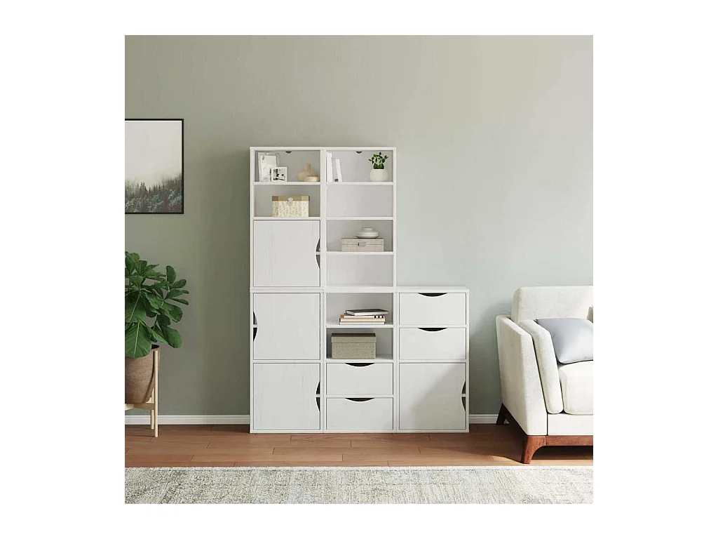 Armoires latérales 5 pcs ODDA blanc 40x24x79 cm bois massif pin