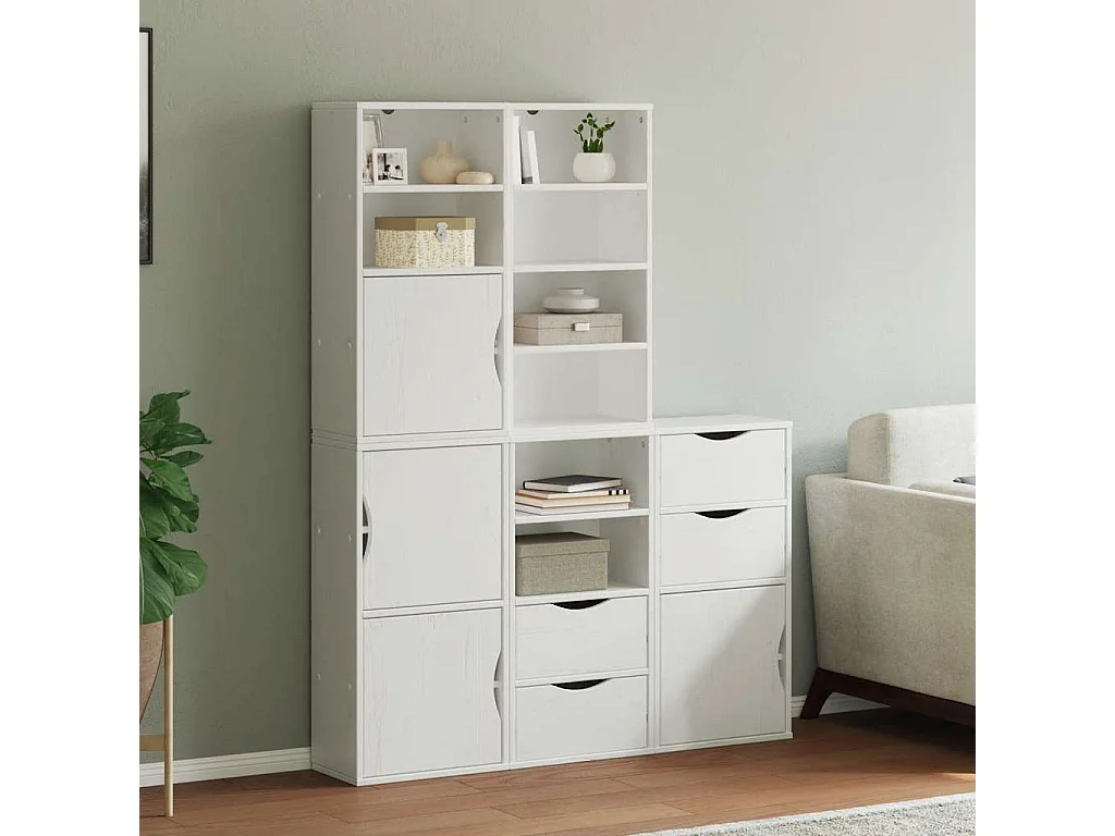 Armoires latérales 5 pcs ODDA blanc 40x24x79 cm bois massif pin