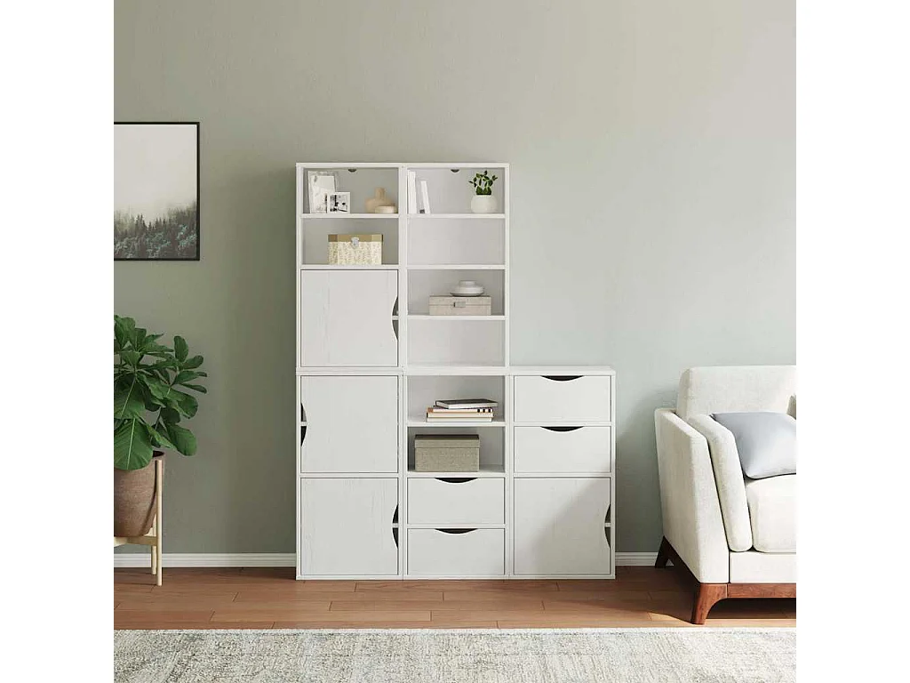 Armoires latérales 5 pcs ODDA blanc 40x24x79 cm bois massif pin