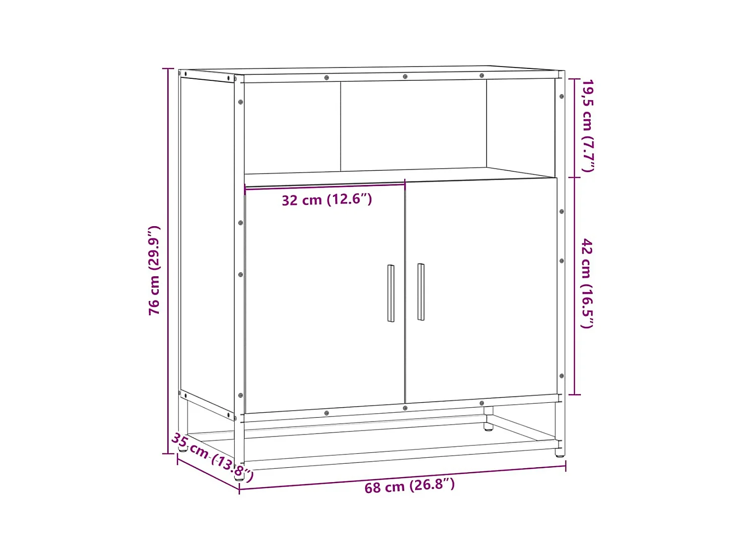 Buffet chêne sonoma 68x35x76 cm bois d'ingénierie