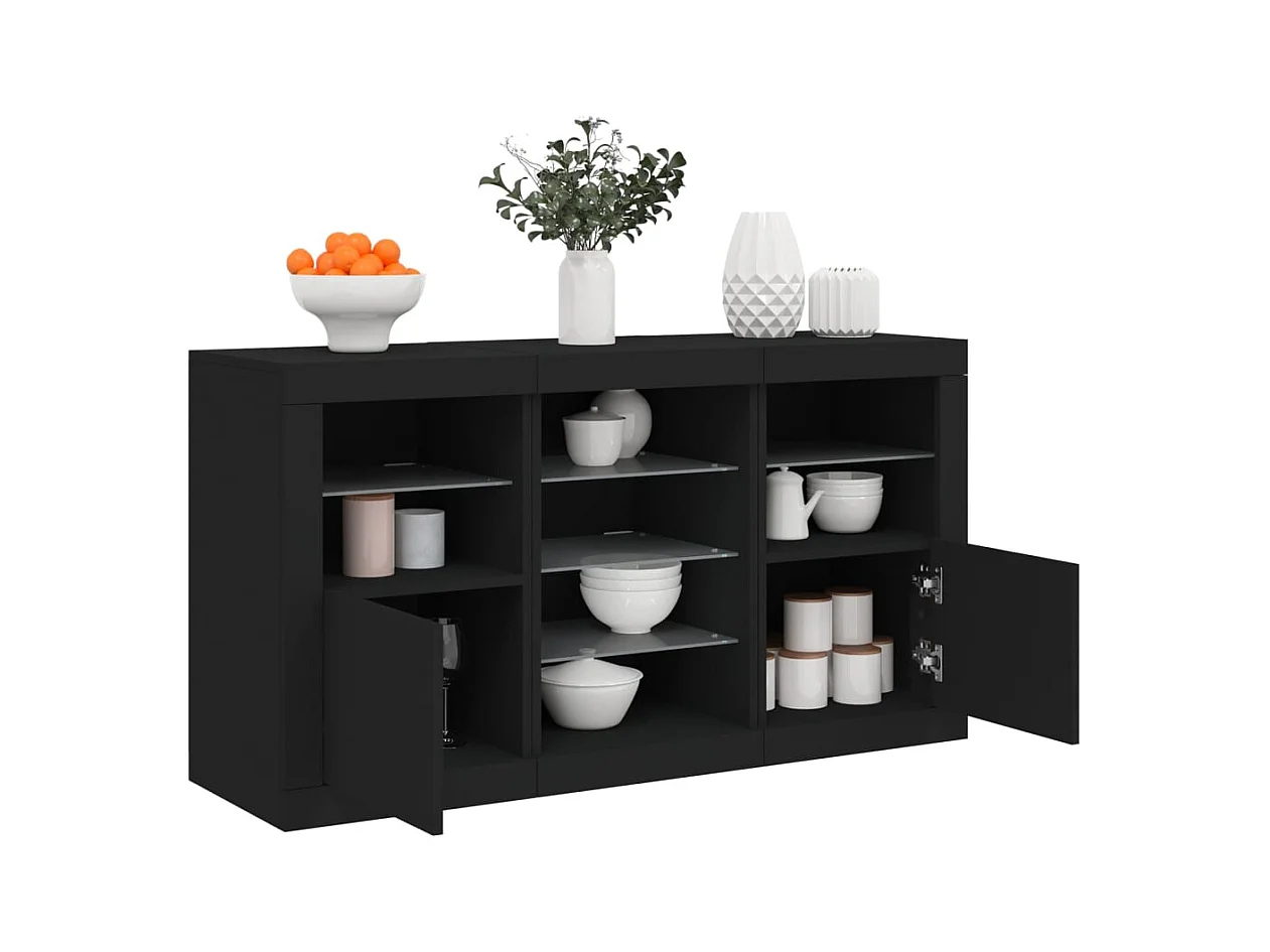 Buffet avec lumières LED noir 123x37x67 cm