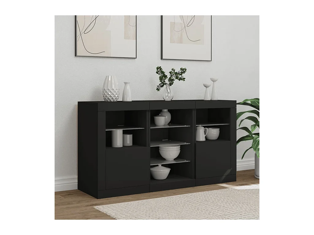 Buffet avec lumières LED noir 123x37x67 cm
