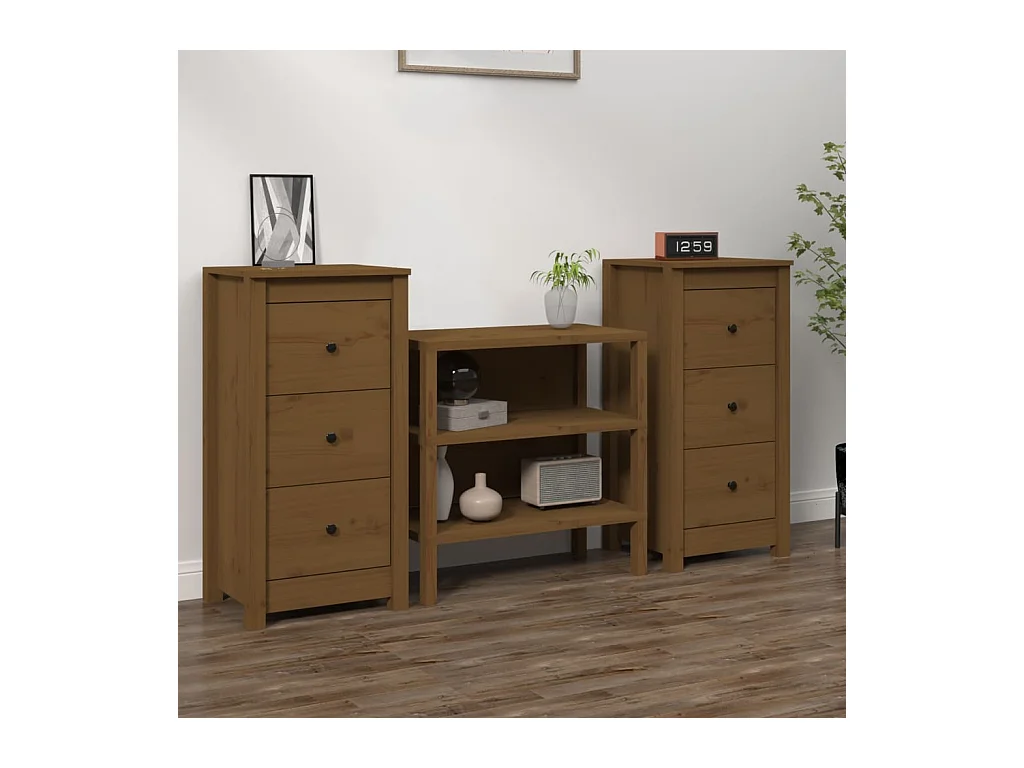 Buffets 2 pcs marron miel 40x35x80 cm bois massif de pin