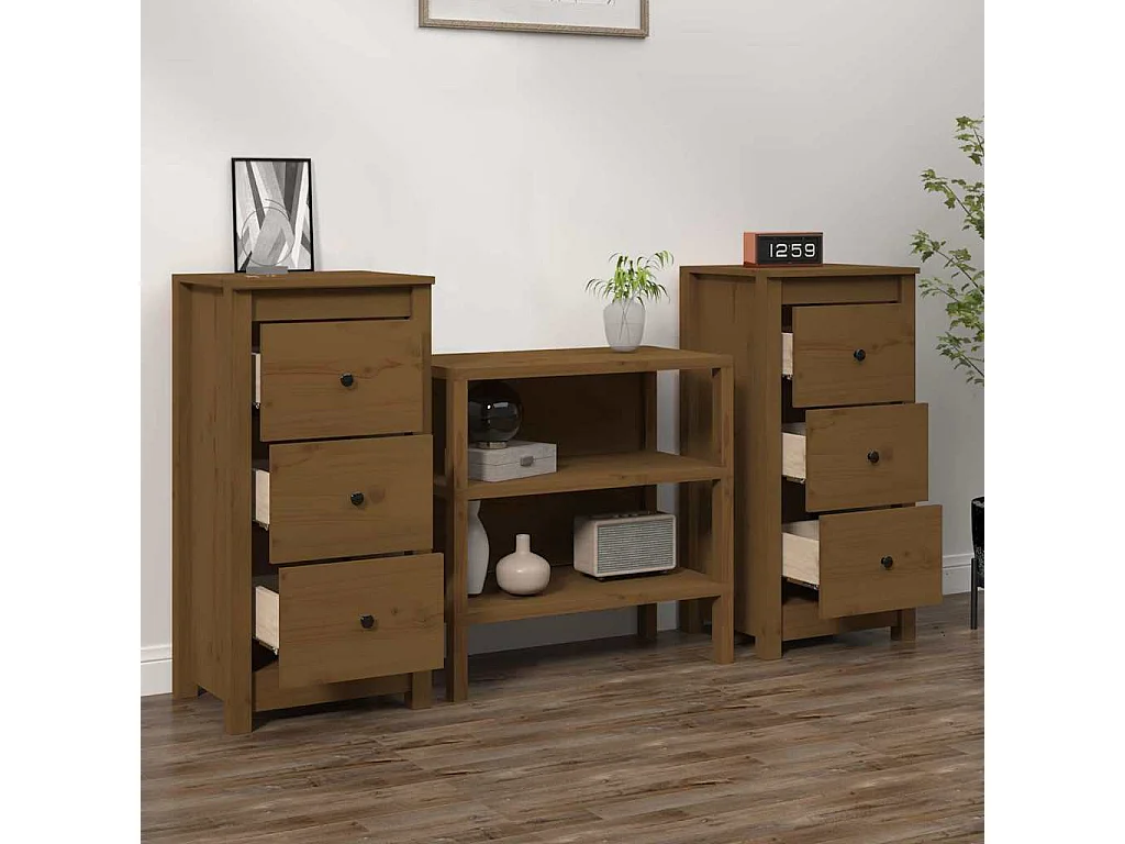 Buffets 2 pcs marron miel 40x35x80 cm bois massif de pin