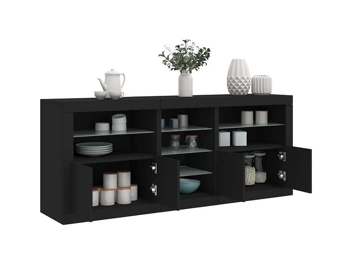 Buffet avec lumières LED noir 181,5x37x67 cm