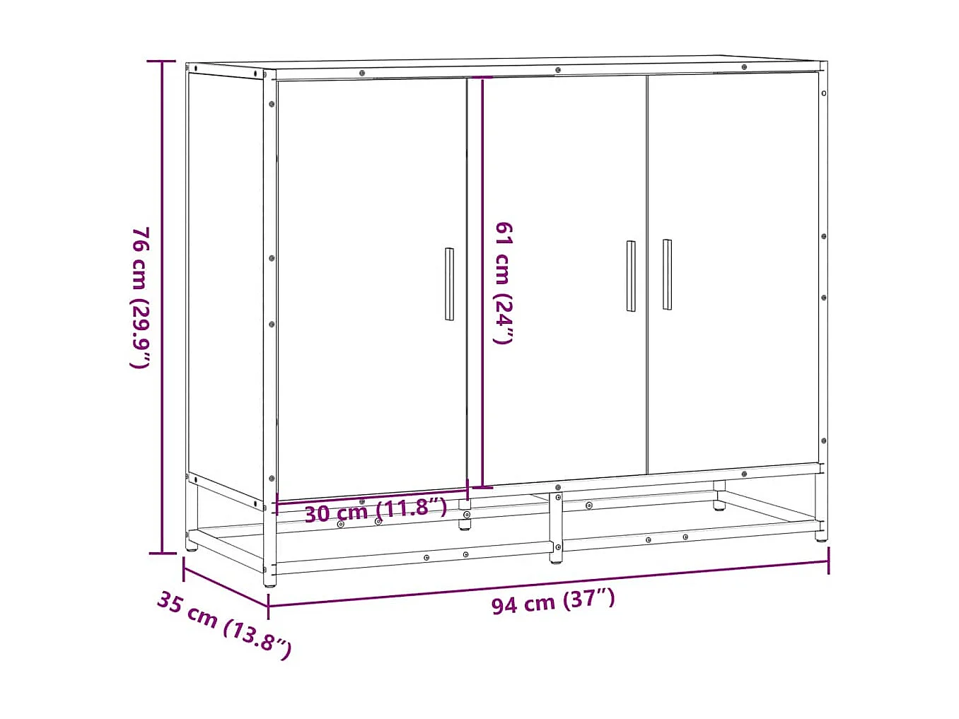 Gerookt eikenhouten dressoir 94x35x76 cm bewerkt hout