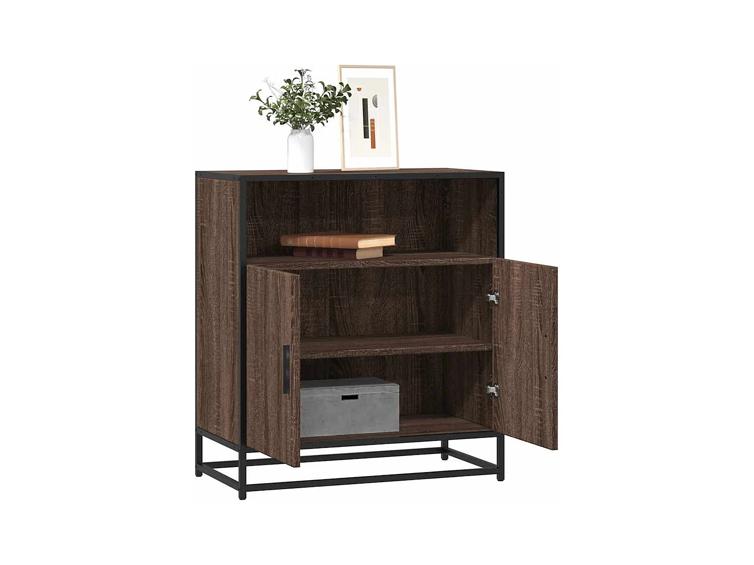 Aparador de roble marrón 68x35x76 cm madera de ingeniería