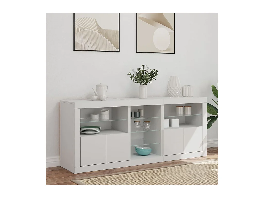 Buffet avec lumières LED blanc 162x37x67 cm