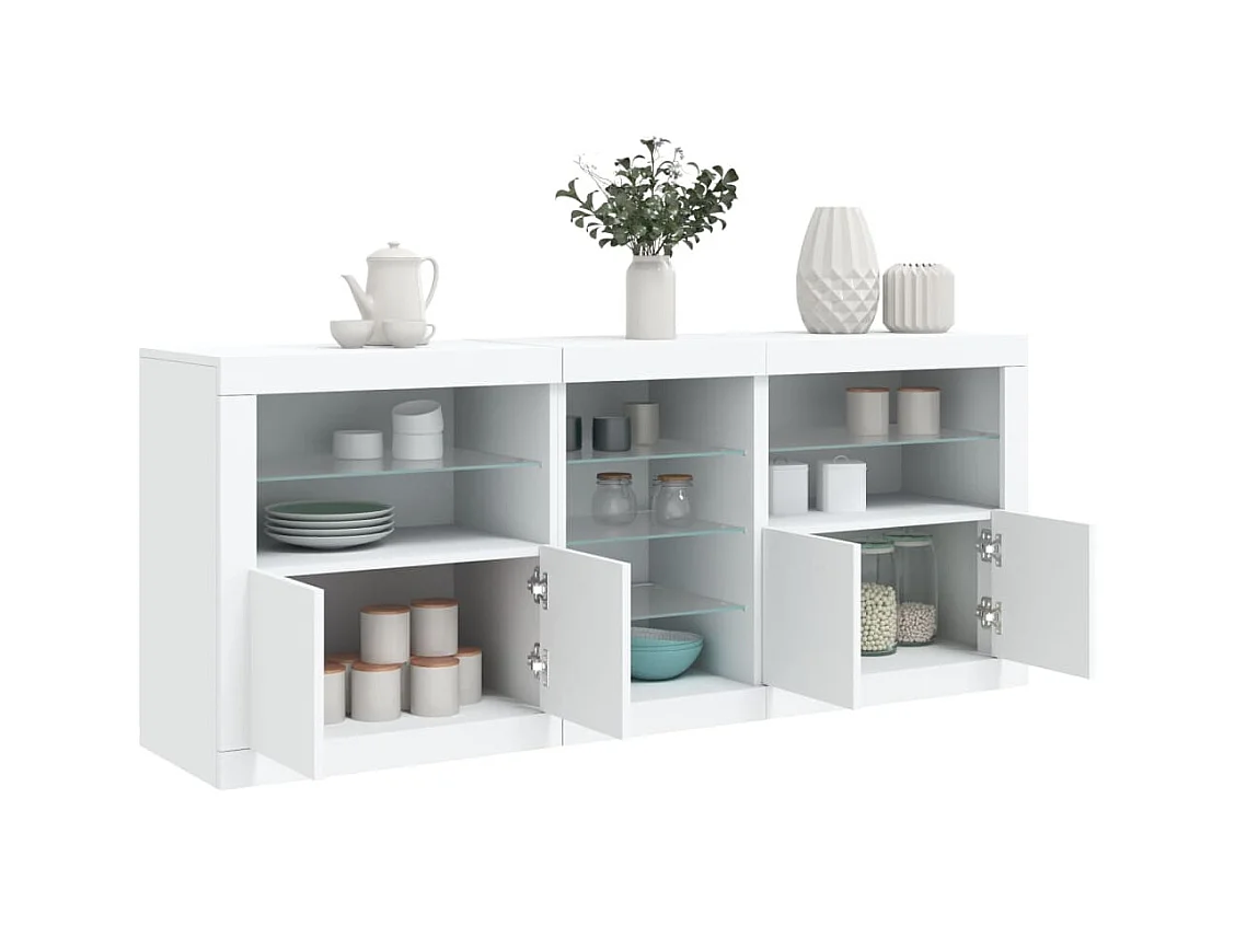 Buffet avec lumières LED blanc 162x37x67 cm