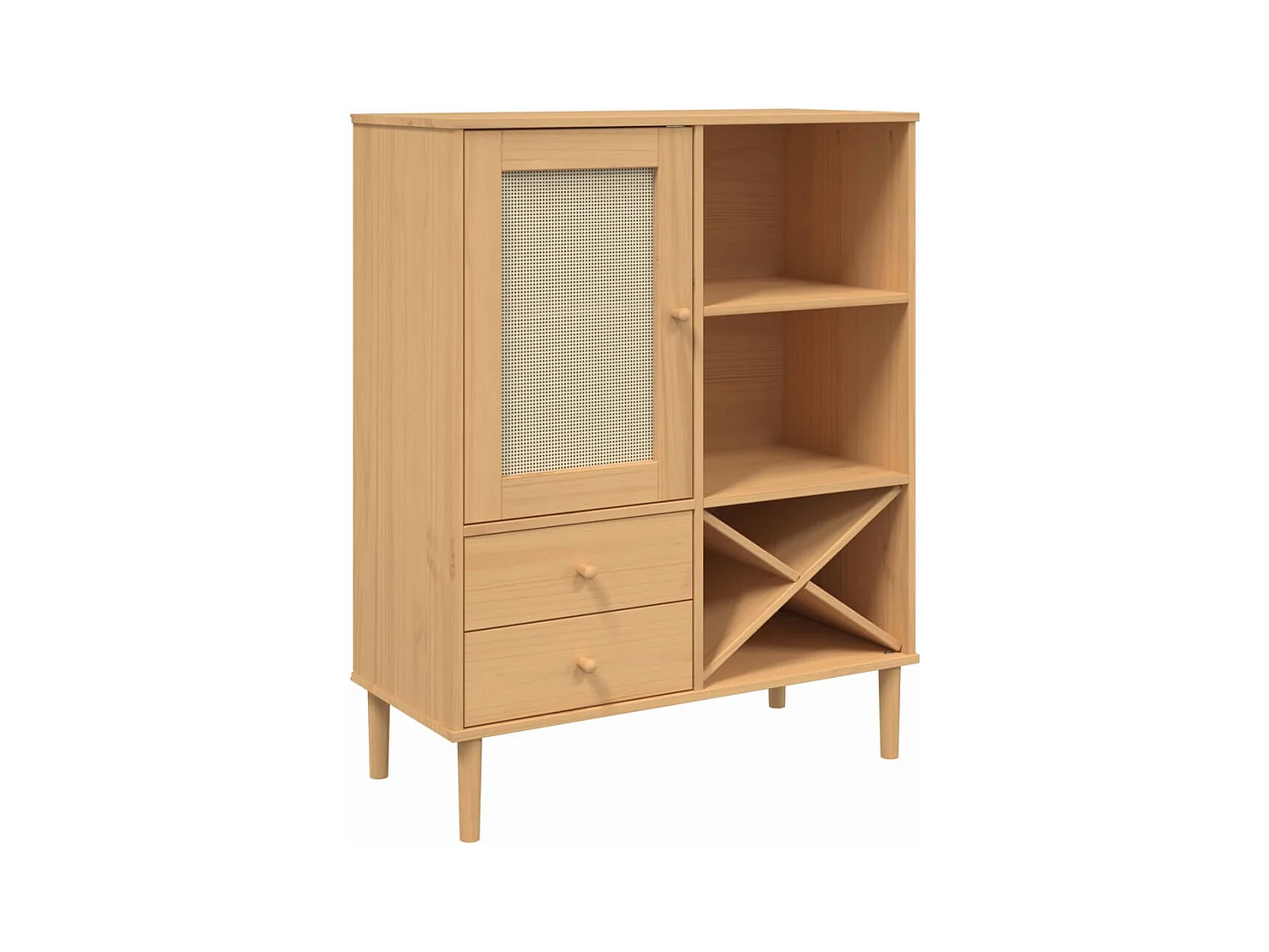 Buffet aspect rotin marron 90x40x112cm bois massif de pin