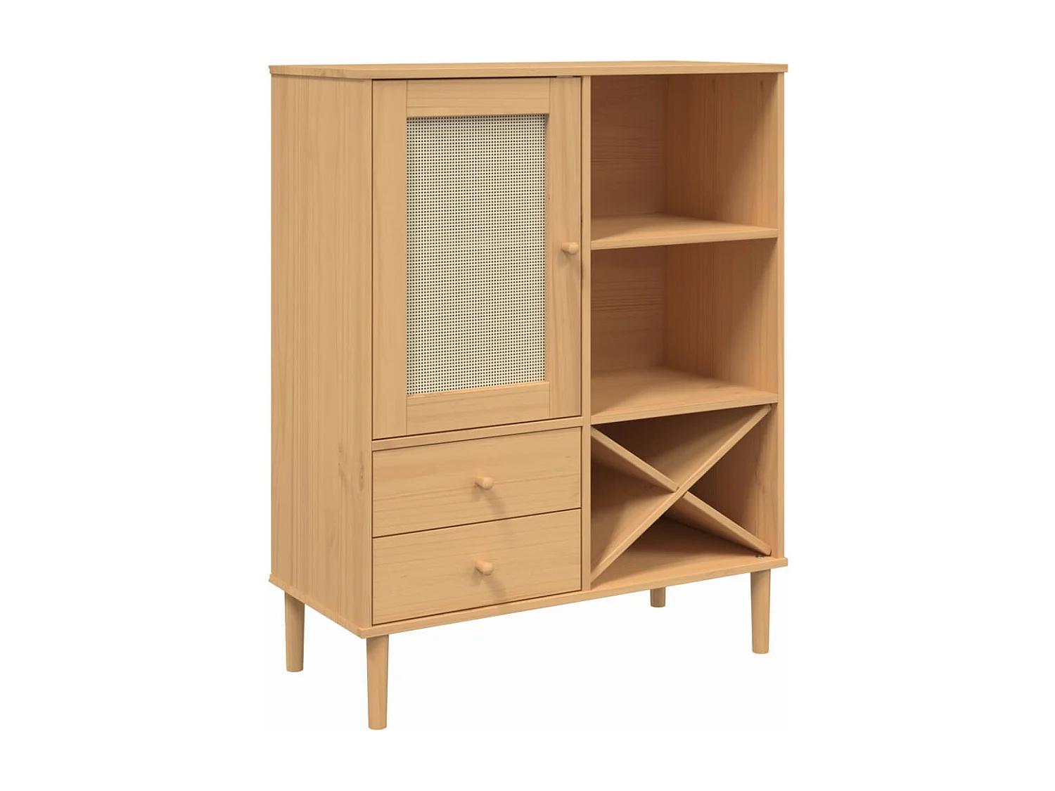 Buffet aspect rotin marron 90x40x112cm bois massif de pin