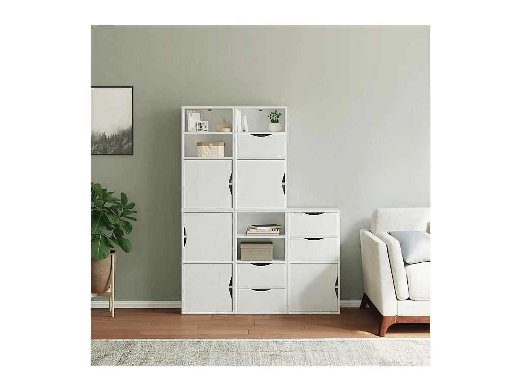 Armoires latérales 5 pcs ODDA blanc 40x24x79 cm bois massif pin