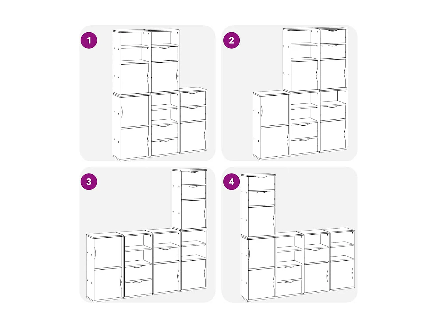 Armoires latérales 5 pcs ODDA blanc 40x24x79 cm bois massif pin