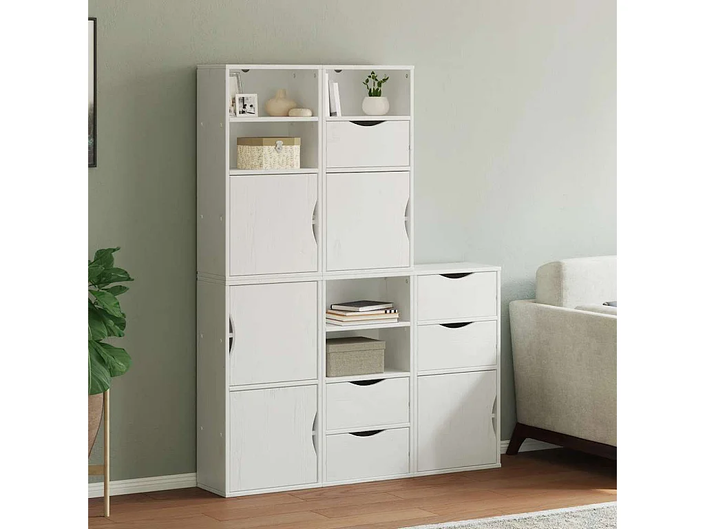 Armoires latérales 5 pcs ODDA blanc 40x24x79 cm bois massif pin