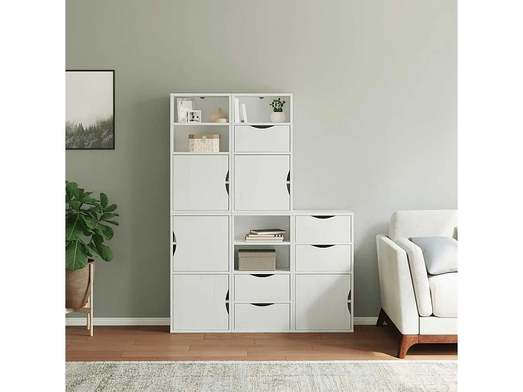 Armoires latérales 5 pcs ODDA blanc 40x24x79 cm bois massif pin