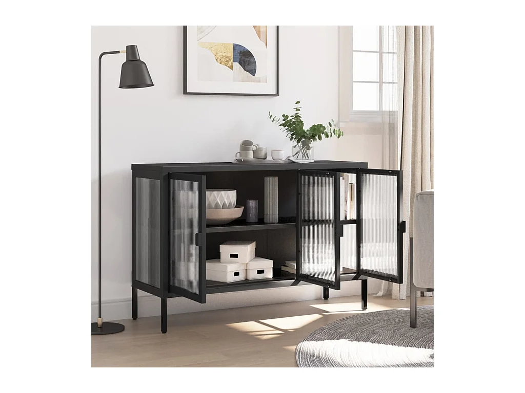 Buffet noir 105x35x70 cm verre et acier