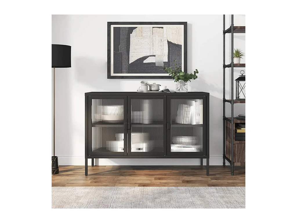 Buffet noir 105x35x70 cm verre et acier