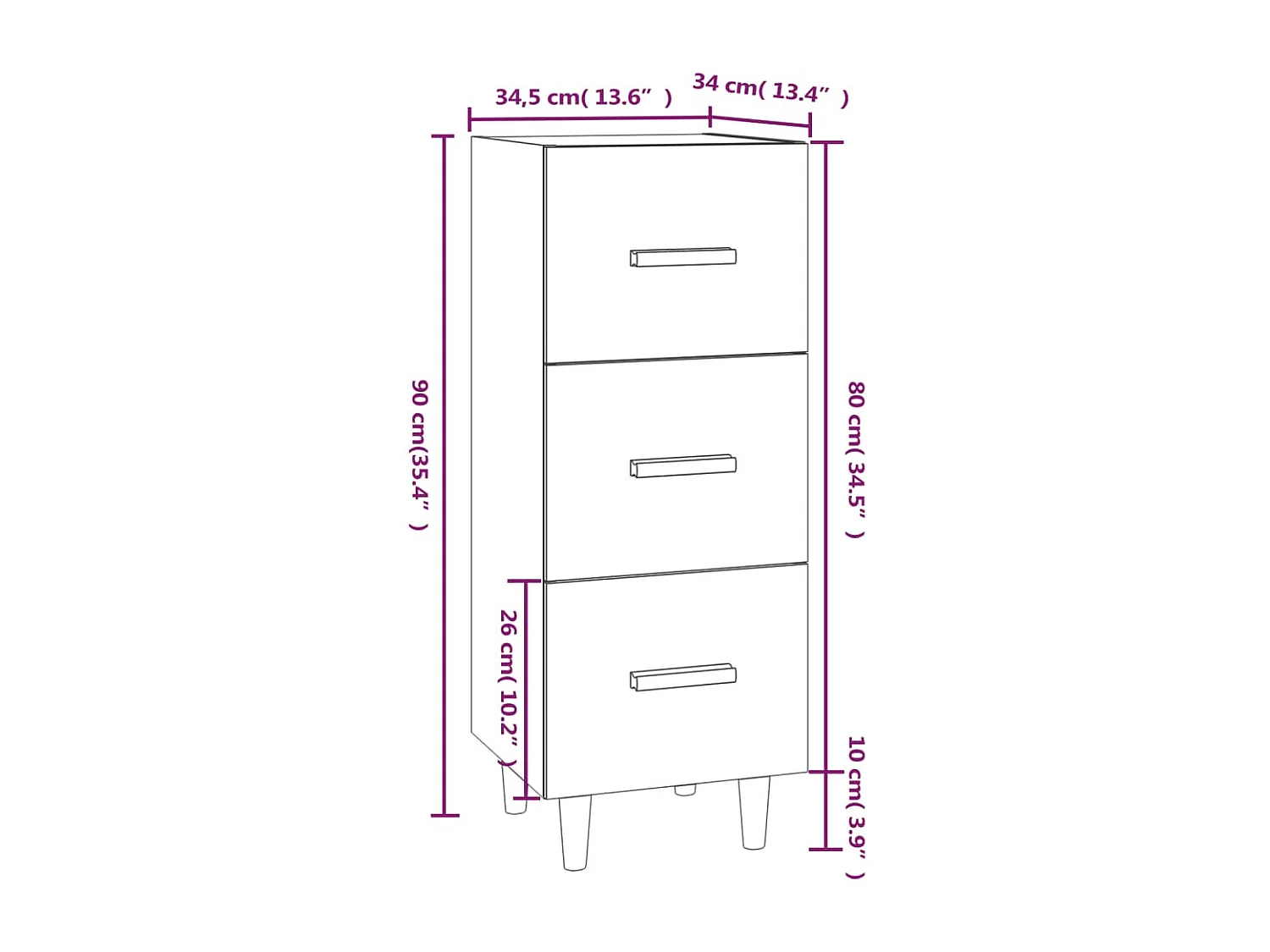 Buffet Gris béton 34,5x34x90 cm Bois d'ingénierie