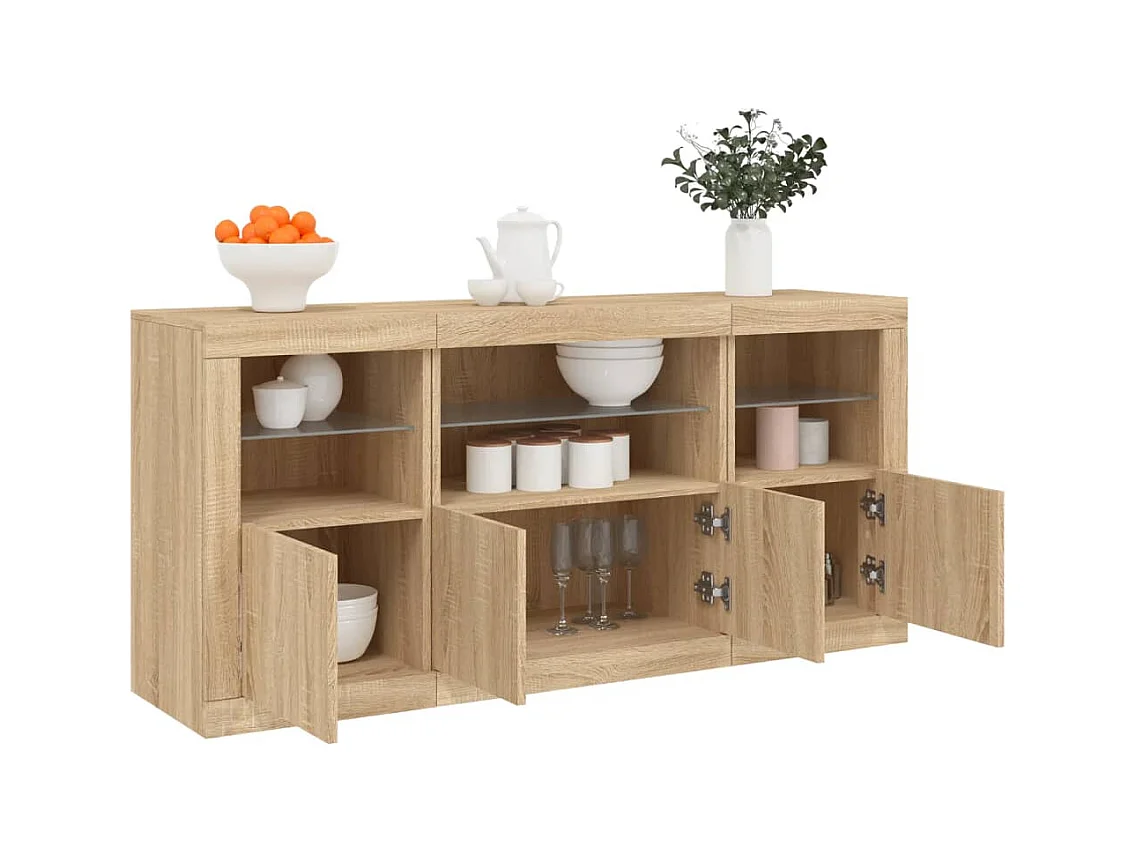 Buffet avec lumières LED chêne sonoma 142,5x37x67 cm