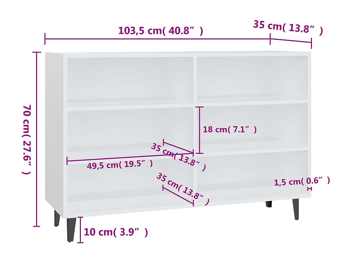 Buffet blanc 103,5x35x70 cm bois d'ingénierie