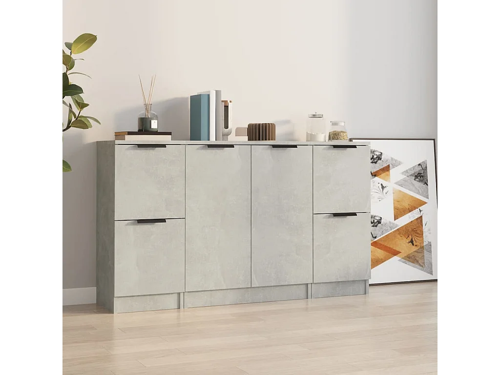 Buffets 3 pcs gris béton bois d'ingénierie