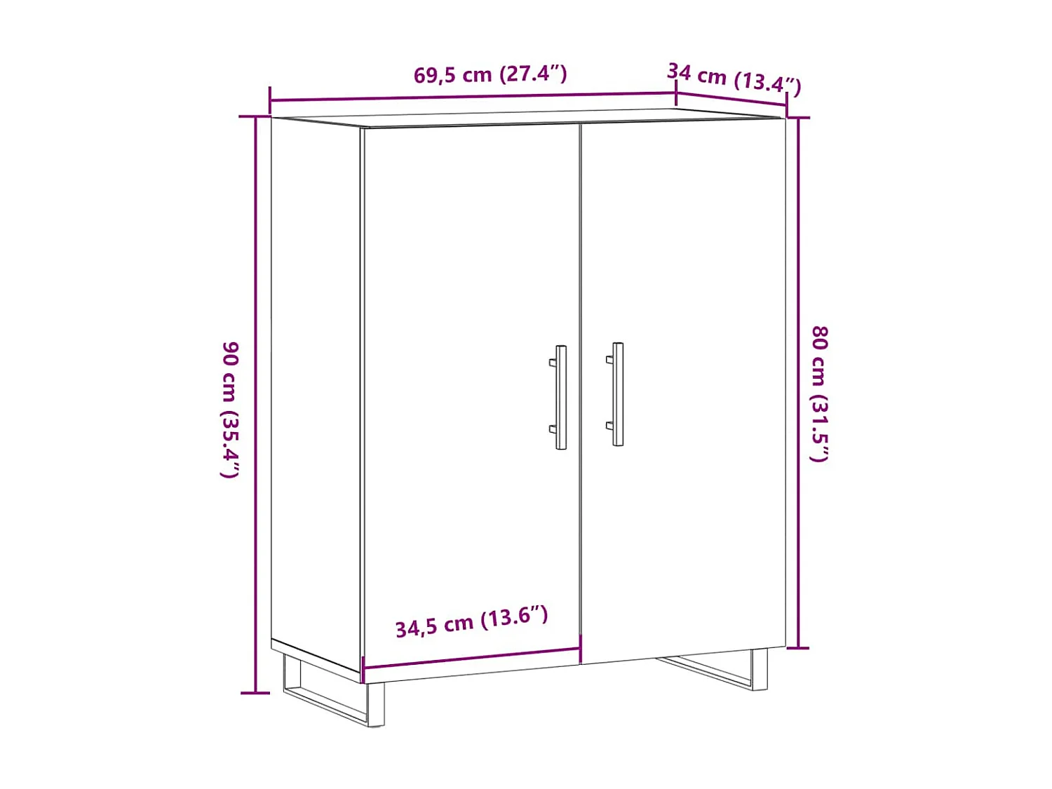 Handgemaakt eikenhouten dressoir 69,5x34x90 cm bewerkt hout